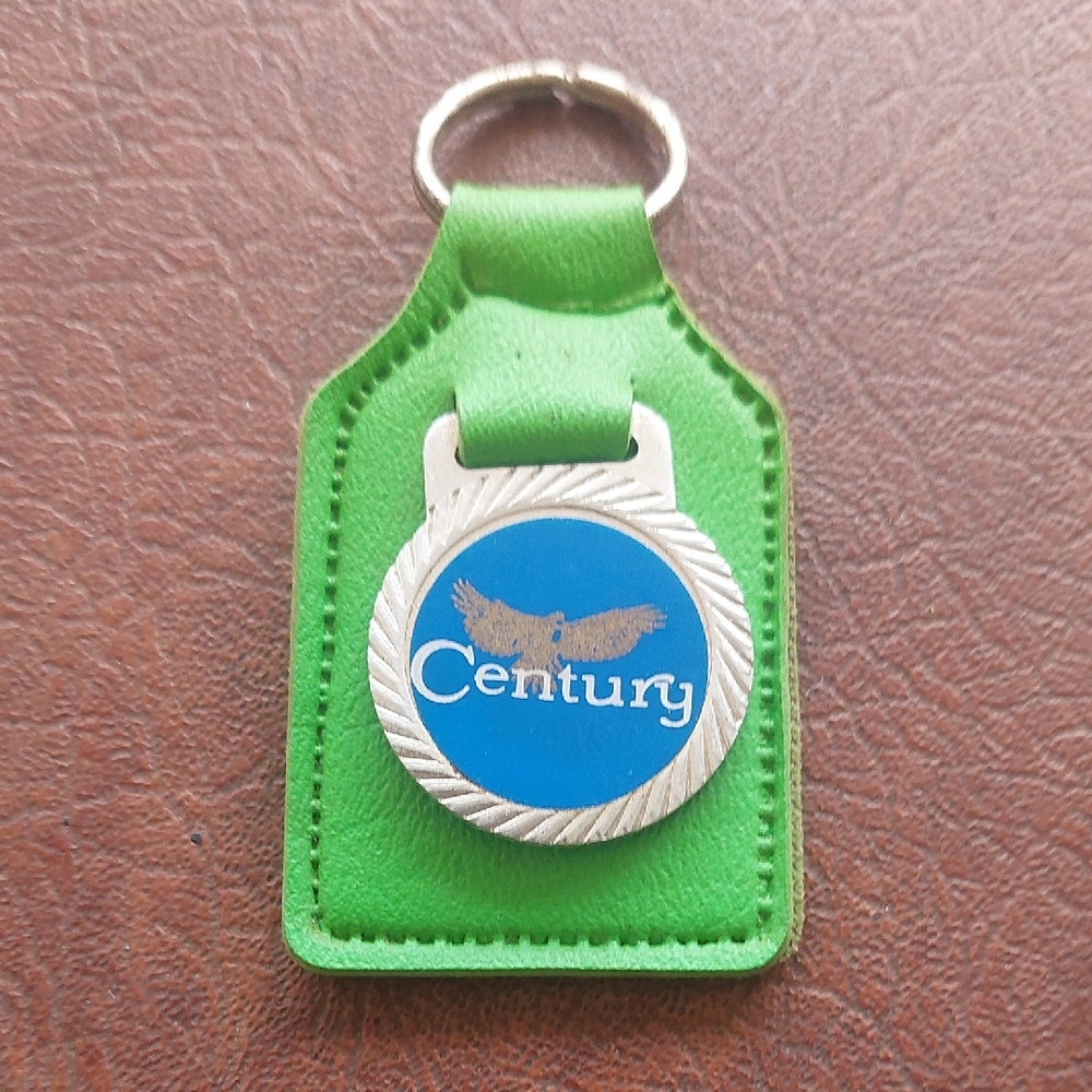 Vintage Century Key Holder Keychain • Green Leatherette Advertising FOB